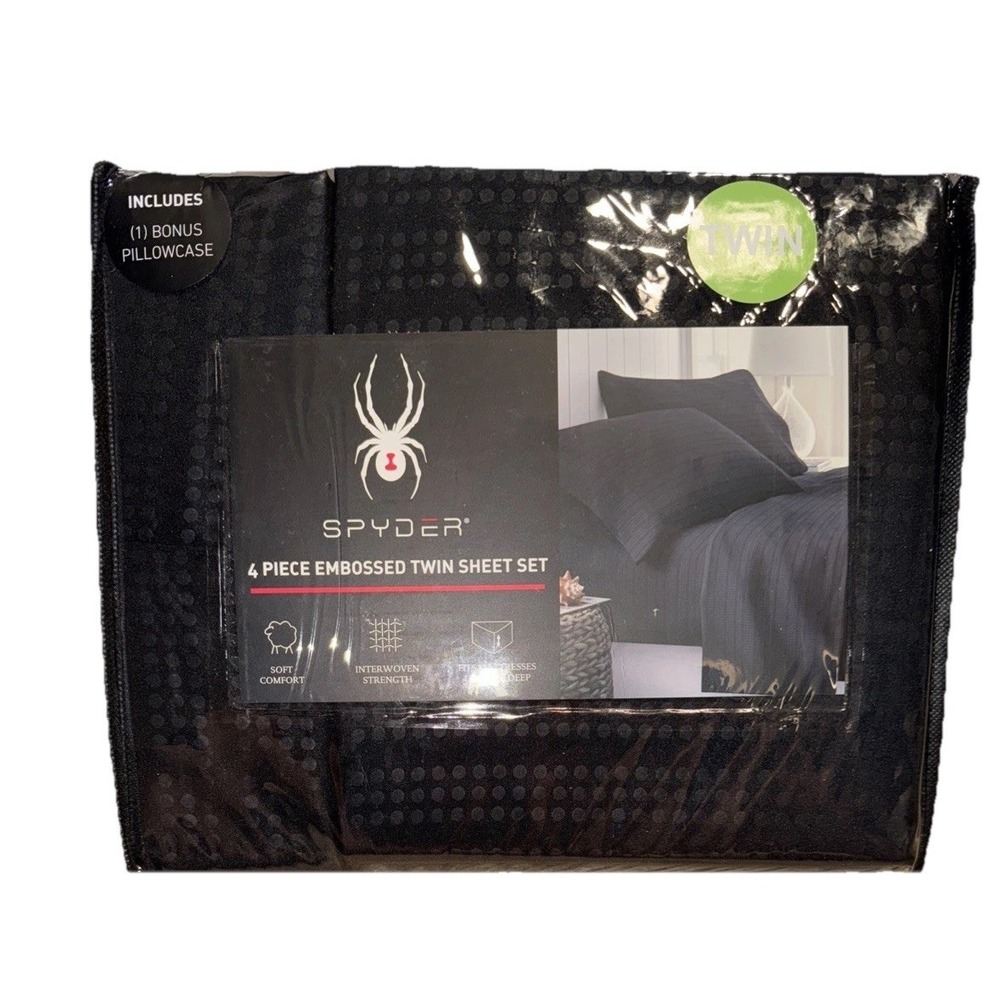 Spyder Black Embossed 4 Piece Twin Sheet Set Cooling NEW